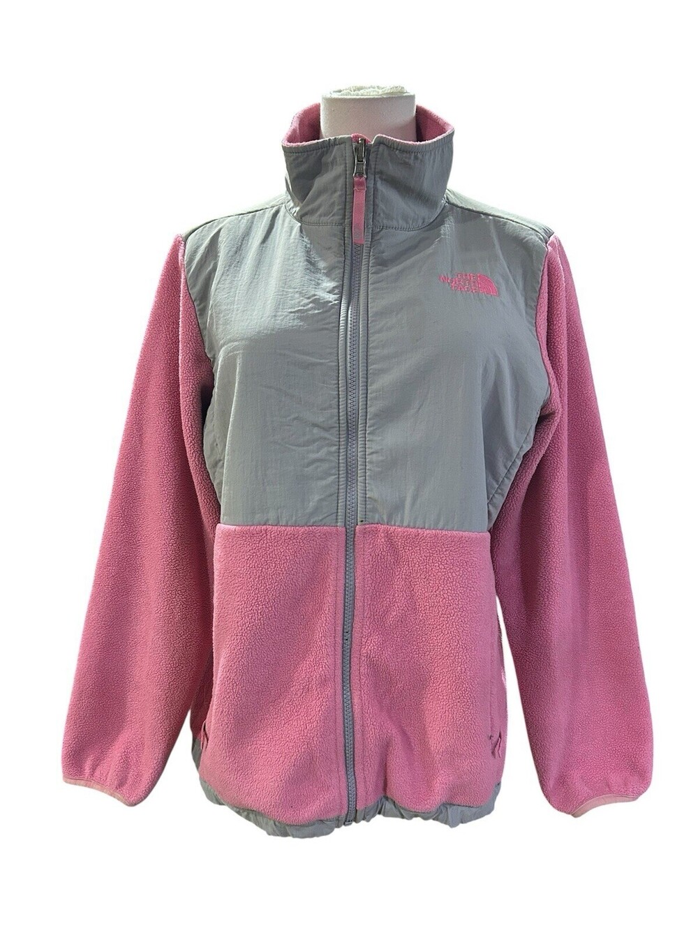 The North Face Girls XL 18 Denali Fleece Jacket Pink Grey Full Zip Outdoor